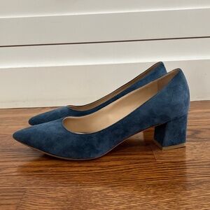 M.Gemi Speranza pointed toe block heel in blue, size 37.5 (US 7.5)